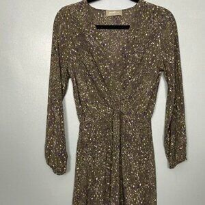 Amour Vert 100% Silk Long Sleeve Dress Green Women’s Medium